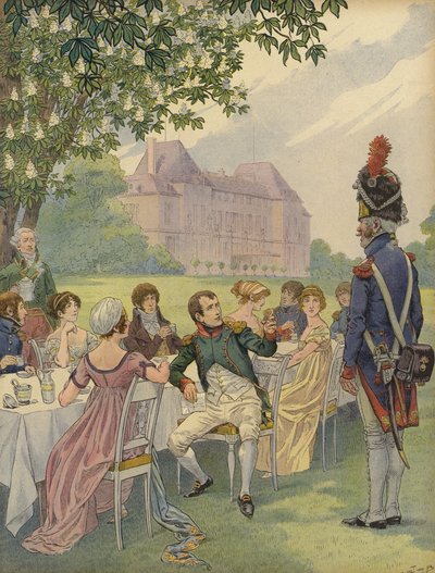 Napoleón Bonaparte y Josefina en una fiesta en los jardines del Chateau de Malmaison de Jacques Marie Gaston Onfray de Breville (Job)