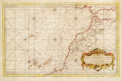 Mapa de la costa noroccidental de África, desde el Estrecho de Gibraltar hasta las Islas Canarias de Jacques Nicolas Bellin