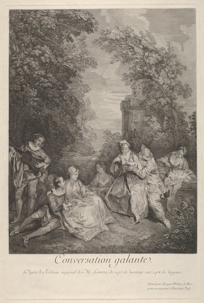 Conversación galante: parejas conversando en un jardín, 1743 de Jacques Philippe Le Bas