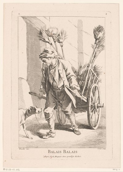 Vendedor ambulante con escobas Balais Balais (título sobre objeto) Cris de Paris (título de la serie) Vendedores ambulantes de París (título de la serie) de Jacques Philippe Le Bas