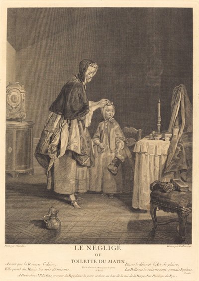El negligé, o el tocador de la mañana de Jacques Philippe Le Bas after Jean Siméon Chardin