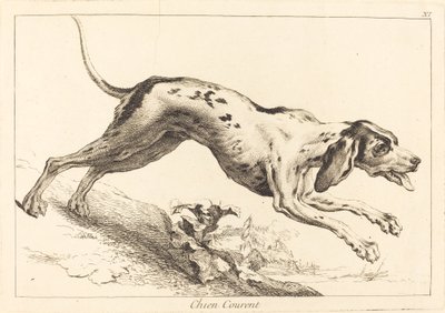 Perro corriendo de Jacques Philippe Le Bas and Jean Eric Rehn after Jean Baptiste Oudry