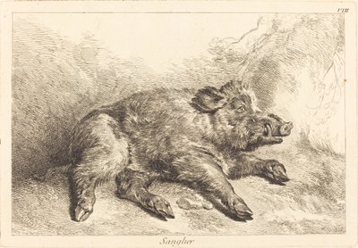 Jabalí acostado, cabeza a la derecha de Jacques Philippe Le Bas and Jean Eric Rehn after Jean Baptiste Oudry