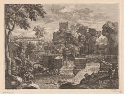 Paisaje fluvial con la Sagrada Familia en la huida a Egipto de Jacques Prou