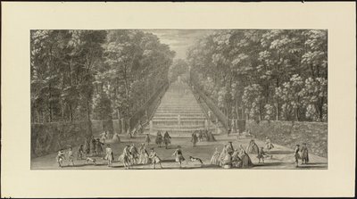 Vue de la Grande Cascade dans les jardins de Marly (tiza negra, pluma y tinta negra, aguada gris) de Jacques Rigaud