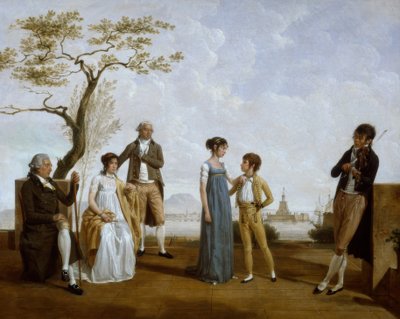Foto de familia frente a un puerto de Jacques Sablet