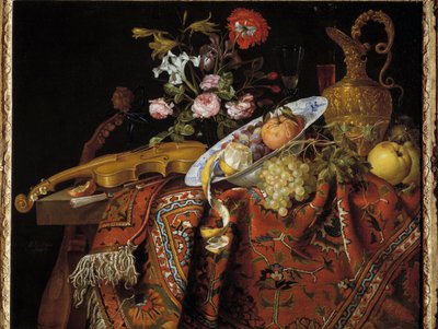 Naturaleza muerta con violín y aguamarina. Pintura de Jacques Samuel Bernard (1615-1687) de Jacques Samuel Bernard