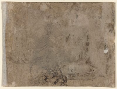 un joven sentado en una mesa (anverso); Cabeza de niño con cabello rizado (verso) de Jacques de Gheyn II