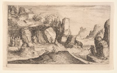 Paisaje con gruta y ermitaños, de Paisajes de Jacques de Gheyn II