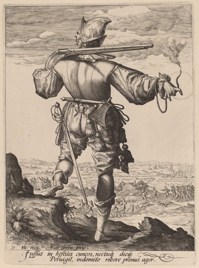Mosquetero con casco de Jacques de Gheyn II after Hendrik Goltzius