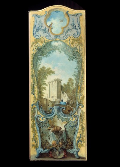 Mobiliario: biombo pintado sobre papel marouflé por Jacques de Lajoue de Jacques de Lajoüe