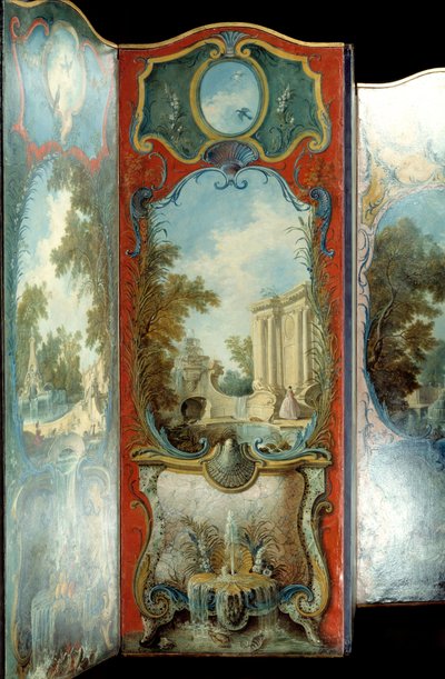 Mobiliario: biombo pintado sobre papel marouflé por Jacques de Lajoue de Jacques de Lajoüe