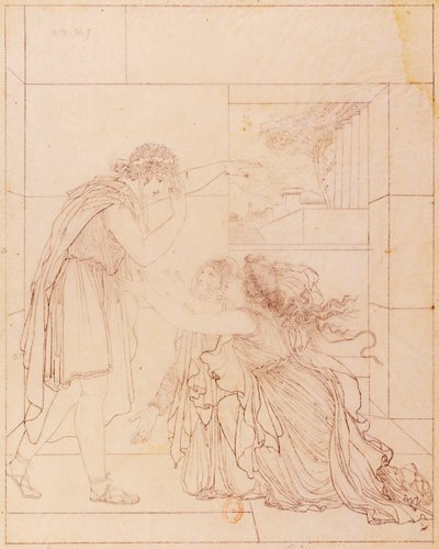 Andromaque a los pies de Pirro, ilustración para Andromaque de Jean Racine (1639-1699), por Jacques de Seve (1742-1788), dibujo de Jacques de Seve