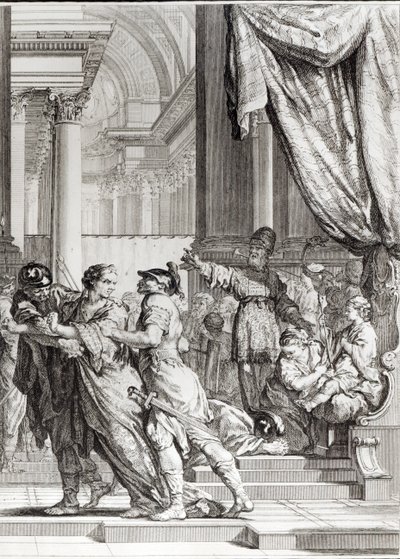 Joiada, Sumo Sacerdote de Jerusalén proclamando al Príncipe Joás como Rey de Judá, escena de 