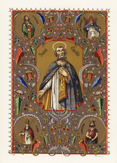 Retrato de Cirilo de Alejandría, Patriarca de Alejandría, con aureola y manto, dentro de una orla decorativa de follaje de Jacquet Jacquet