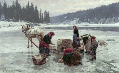 Mujeres lavando ropa a través de un agujero en el hielo de Jahn Ekenaes
