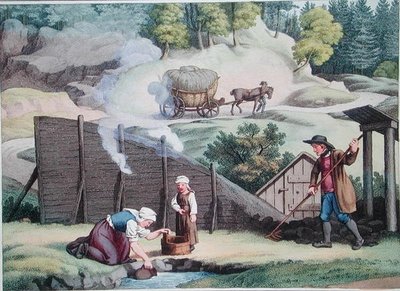 Fabricación de carbón en Austria, ilustración de 