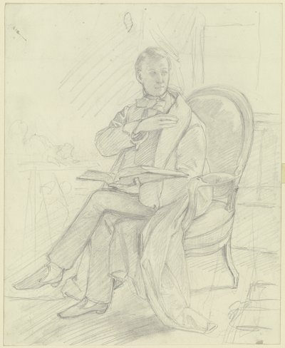 Joven sentado en un sillón con un libro de Jakob Becker