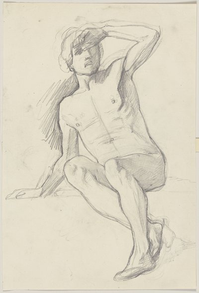 Desnudo masculino sentado, protegiéndose los ojos con la mano izquierda de Jakob Becker