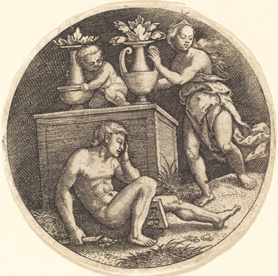Joven durmiendo ante un altar de Jakob Binck