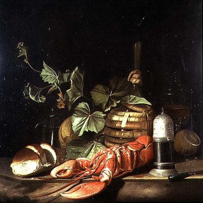 Naturaleza muerta con langosta de Jakob Bogdani or Bogdany