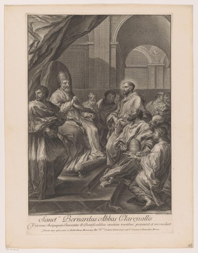 Heilige Bernardus van Clairvaux para paus Inocencio II San Bernardo Abad de Clareualis (título sobre objeto) de Jakob Frey (I)