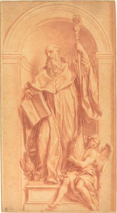 Una escultura de San Benito en un nicho de Jakob Frey