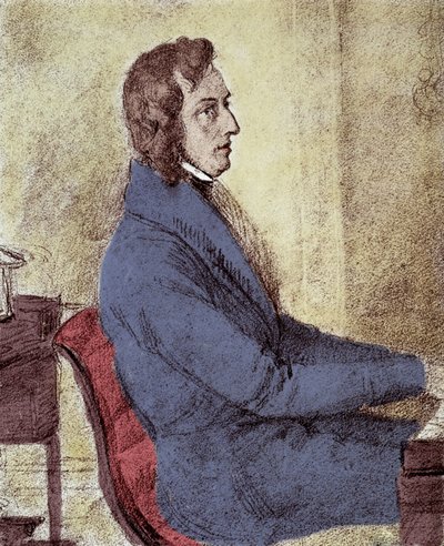Retrato de Frédéric Chopin (1810-1849), compositor polaco. Dibujo de Gotzenberger de Jakob Goetzenberger