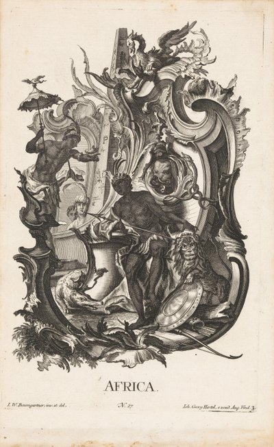 Rocaille con la personificación del continente africano África (título sobre objeto) Los cuatro continentes (título de la serie) de Jakob Gottlieb Thelott