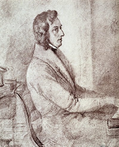 Retrato de Federico Chopin (1810-1849), compositor polaco. - Dibujo de Gotzenberger de Jakob Götzenberger