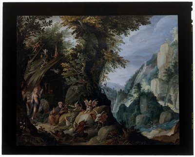 La tentación de San Antonio en un paisaje de Jakob Isaaksz Swanenburgh