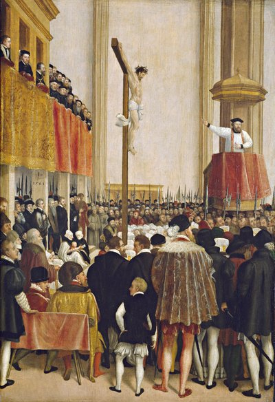 El sermón del legado del papa Cornelio Musso en la iglesia agustiniana de Viena de Jakob Seisenegger