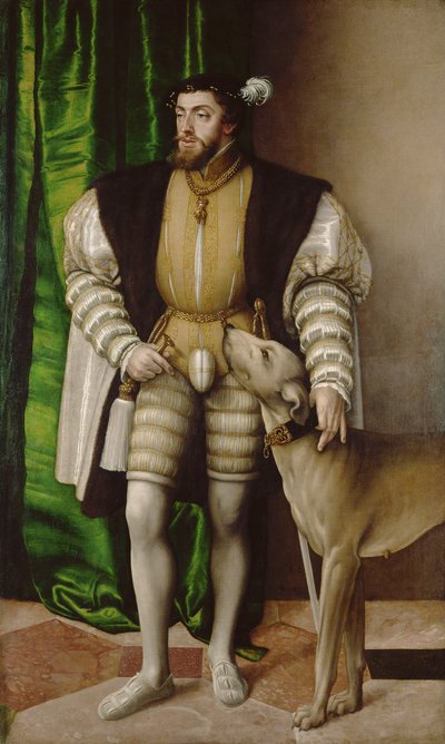 Retrato del emperador Carlos V con perro de Jakob Seisenegger