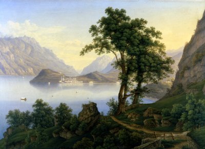 Vista de Bellagio en el Lago de Como. Siglo XIX de Jakob Suter