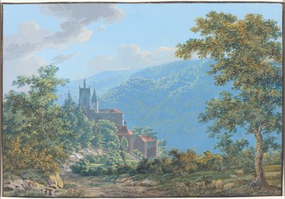 Una Fortaleza en un Paisaje Montañoso al Amanecer de Jakob Wilhelm Huber