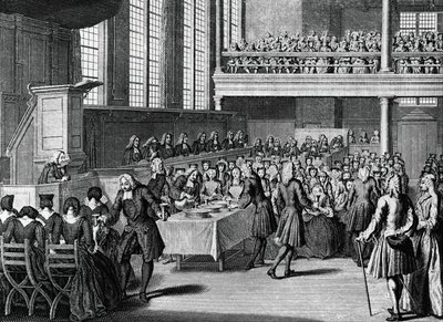 Cena de anabaptistas, grabado de Jacobus van der Schley (1715-1779) de Ceremonias y costumbres religiosas de todos los pueblos del mundo. de Jakob van der Schley