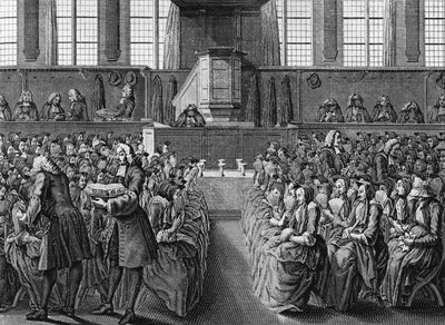 Cena de anabaptistas, grabado de Jacobus van der Schley (1715-1779) de Ceremonias y costumbres religiosas de todos los pueblos del mundo. de Jakob van der Schley