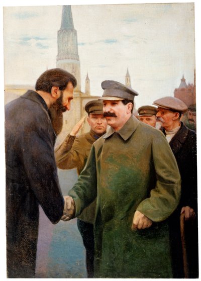 Josef Stalin y el geofísico Otto Y Schmidt de Jakov Kalinichenko