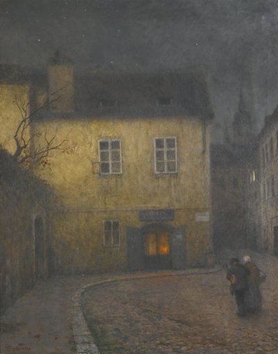 Una esquina de calle en Praga, c. 1900 de Jakub Schikaneder