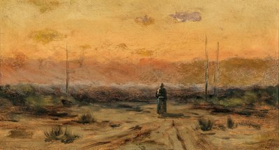 Mujer en la orilla del mar al amanecer de Jakub Schikaneder
