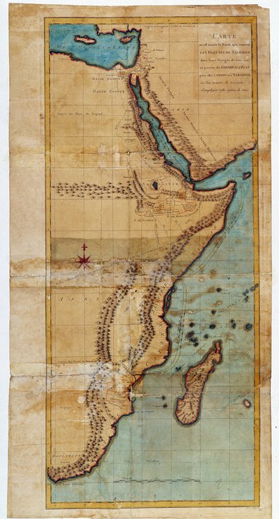 Mapa de África Oriental (mapa de la ruta que tomaron las flotas de Salomón) - en "Journey to Nubia and Abyssinia undertaken to discover the sources of the Nile during the years 1768 to 1772", por James Bruce, París de James Bruce