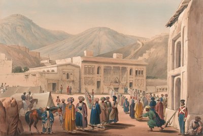 El Durbar-Khaneh de Shah Shoojah-ool-Moolk, en Kabul, c.1840 (litografía, tintada) de James (after) Atkinson