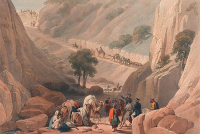 Las tropas emergiendo de la parte estrecha del desfiladero en el paso de Koojah de James (after) Atkinson