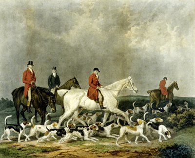 Los sabuesos del conde de Derby, grabado por R. Woodman de James (after) Barenger