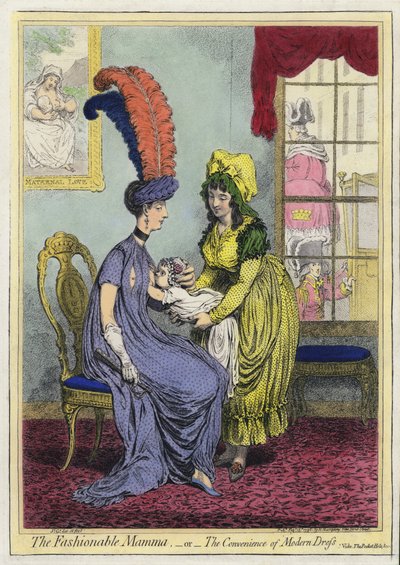 Amamantando, La Mamá de Moda, o La Conveniencia del Vestido Moderno (grabado en color) de James (after) Gillray