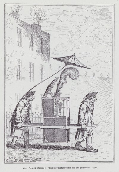 Caricatura inglesa burlándose de la moda de las mujeres con tocados de plumas de James (after) Gillray