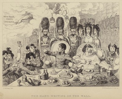 La escritura en la pared: parodia del festín de Belsasar que representa a Napoleón y su esposa Josefina de James (after) Gillray