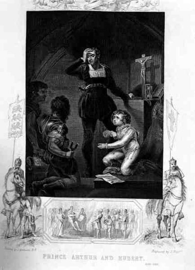 Príncipe Arturo y Hubert, en el Rey Juan de William Shakespeare, grabado por J. Rogers de James (after) Northcote