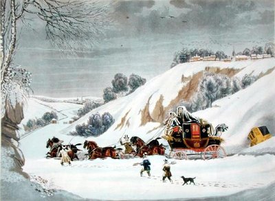 Un correo en nieve profunda, grabado por George Hunt de James (after) Pollard