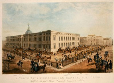 Vista noreste de la nueva Oficina General de Correos (grabado por H. Pyall) de James (after) Pollard